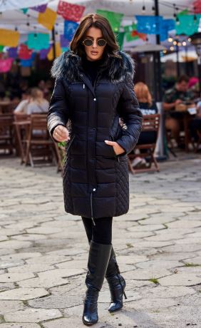 ANGELIKA-elegantní dámská zimní bunda s pravou kožešinou-černá (1)