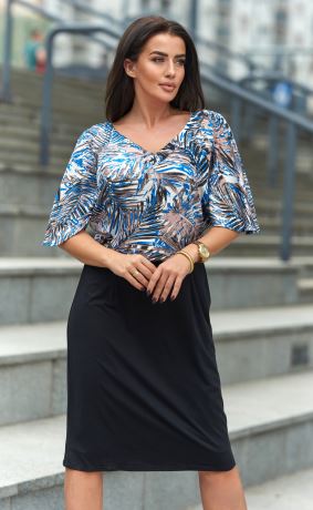 SAMANTA-08-666-elegantní dámské šaty-modr.potisk/černá